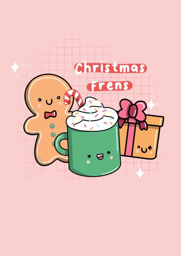 cute Christmas Card with Gingerbread, Hot Cocoa, and Gift | Christmas Frens created by Axel's Playroom