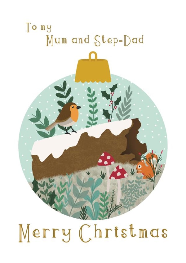 Cute Christmas card - For Mum And Step-Dad - Woodland created by Sara Tyson