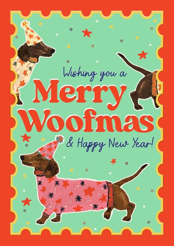 Cute Christmas Card - Sausage Dog - Merry Woofmas created by Foggish