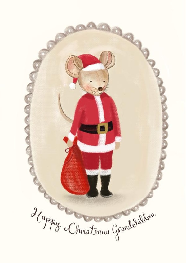 Cute Christmas Card - For Grandchildren - Santa Mouse created by Love Lucy Illustration