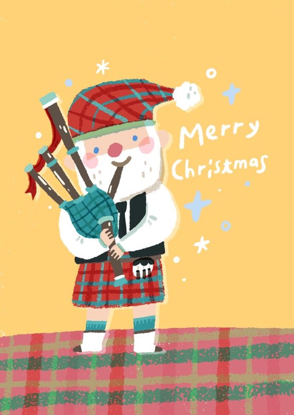 Scottish bagpiper- Merry Christmas- cute and fun created by Miss NoProblem