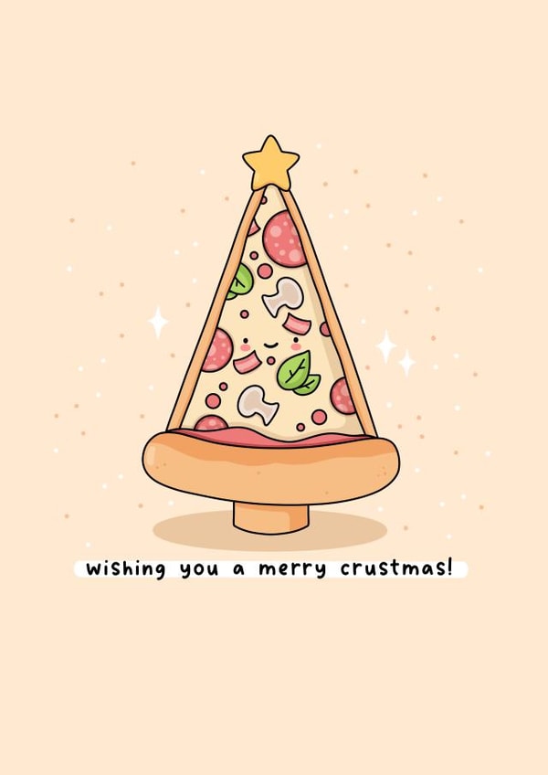 Pizza Christmas card - Punny Christmas card - Kawaii - pizza lover - cute created by Rosalie Perl