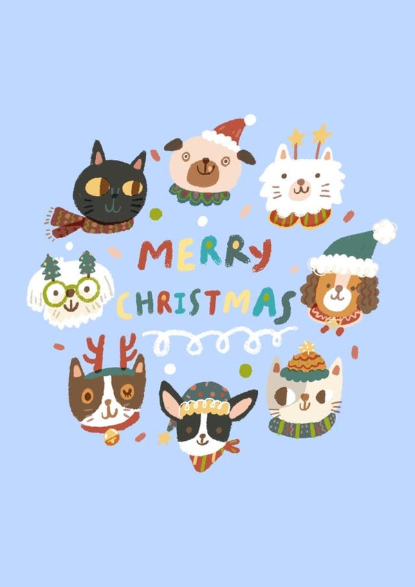 An adorable cat and dog Christmas Card - Festive Pets in Holiday Spirit! created by Miss NoProblem