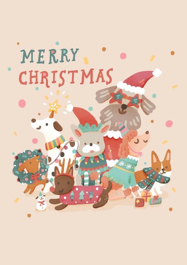 Festive Dogs Merry Christmas Card - Holiday Cheer for Pet Lovers! created by Miss NoProblem