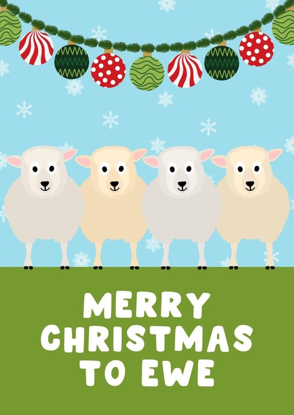 Cute Christmas Card - Sheep Pun - Merry Christmas To Ewe created by Pink Peach Cards