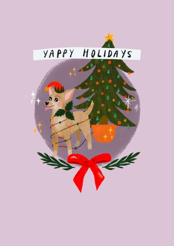 Cute Christmas Card - Yappy Holidays - From The Dog created by Rachael Powick