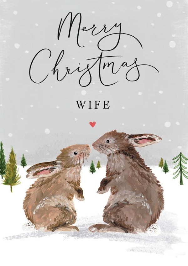 Cute Woodland Bunny Rabbits Kissing Merry Christmas Wife Card created by Making Meadows Ltd