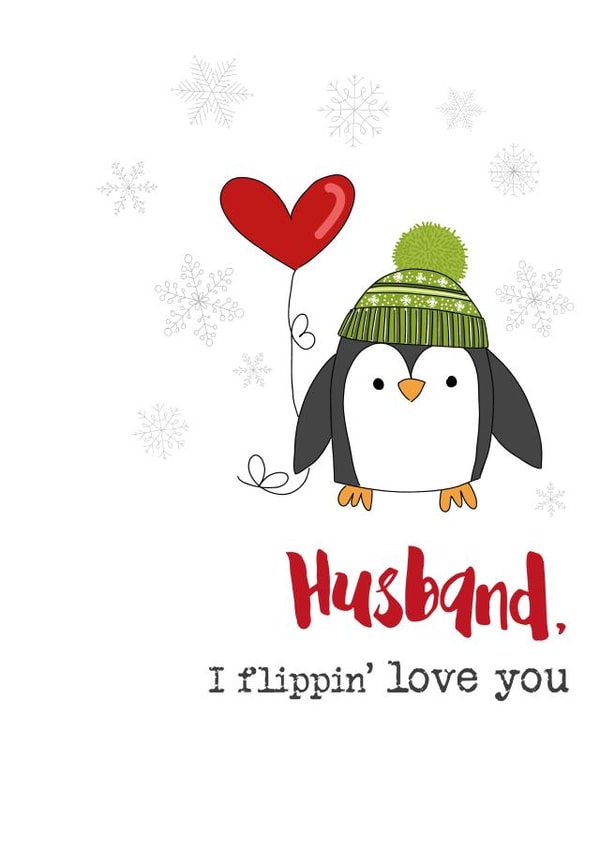 Cute Christmas Card - For Husband - Penguin created by Dandelion Stationery
