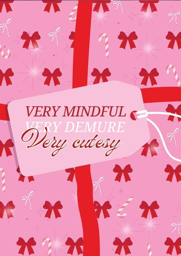 Very Mindful Demure Cutesy Pink Christmas Card - Trending Festive Bows created by Just Daydreaming
