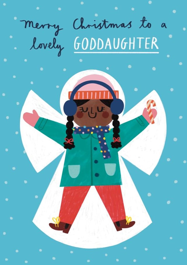 Cute Christmas Card - Lovely Goddaughter - Snow Angel created by Alice Mole Illustration