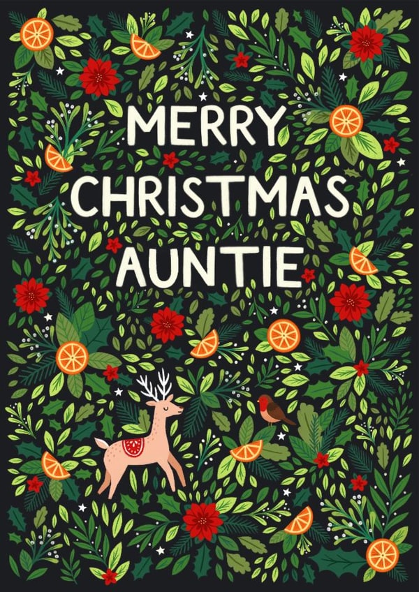 Pretty Christmas Card - For Auntie - Festive Illustrations created by Pear Tree Press