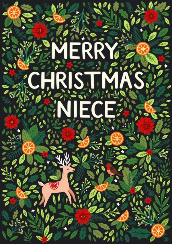 Pretty Christmas Card - For Niece - Deer created by Pear Tree Press
