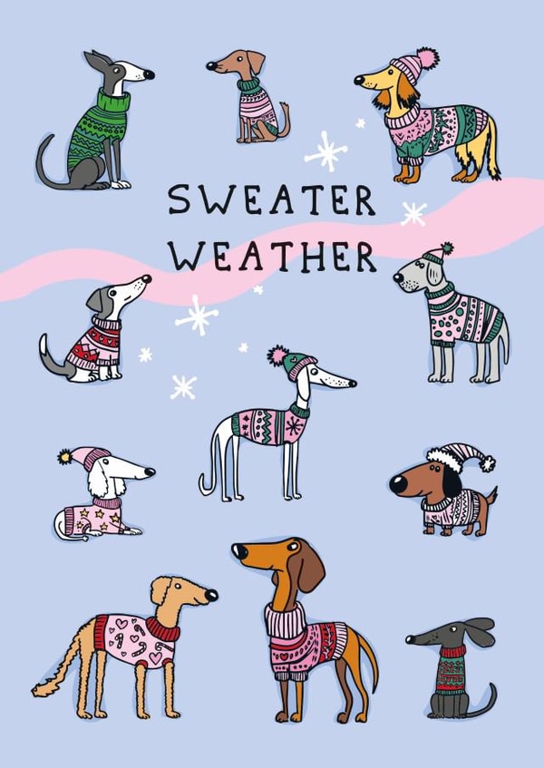 Sweater Weather - dogs in sweaters Christmas card created by Rulu