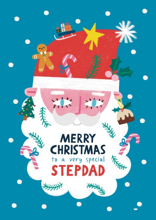 Cute Christmas Card - For Stepdad - Santa Claus Beard created by Alice Mole Illustration