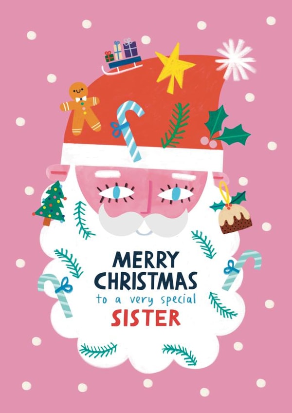 Cute Christmas Card - For Sister - Santa Claus Beard created by Alice Mole Illustration