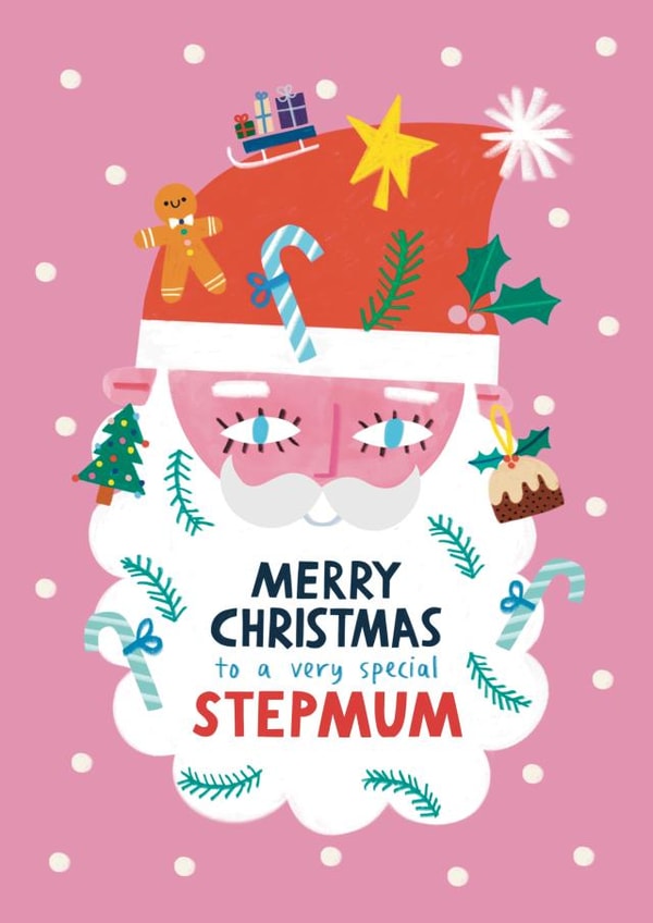 Cute Christmas Card - For Stepmum - Santa Claus Beard created by Alice Mole Illustration