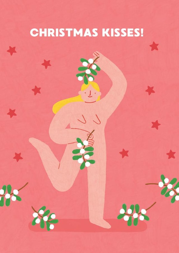Nude Christmas Card - Christmas Kisses - Mistletoe and Boobs! created by Stormy Knight