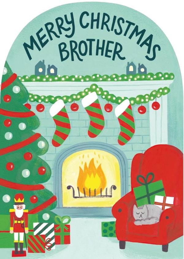 Classic Christmas Card - For Brother - Cosy Fireplace created by Ricicle Cards