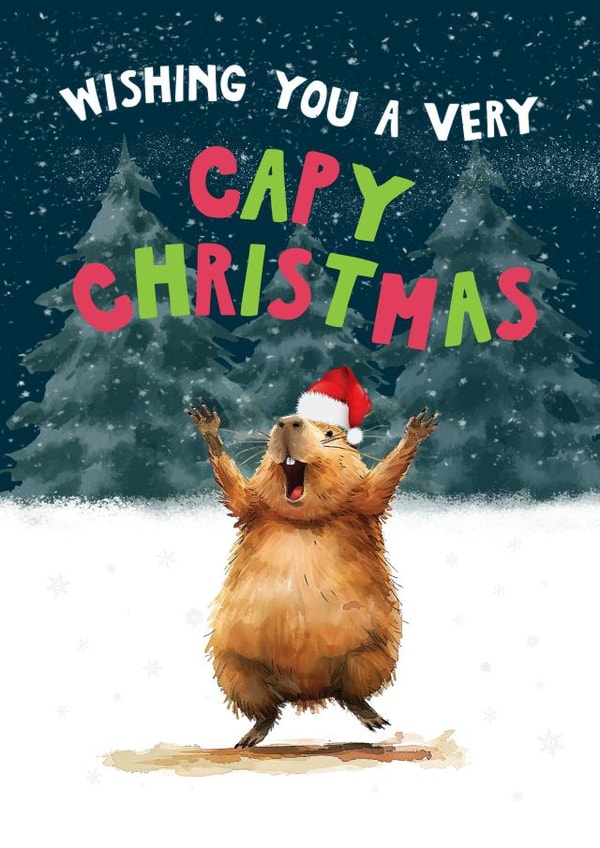 Cute Christmas Card - Capybara - Capy Christmas created by Artsy Gift Co