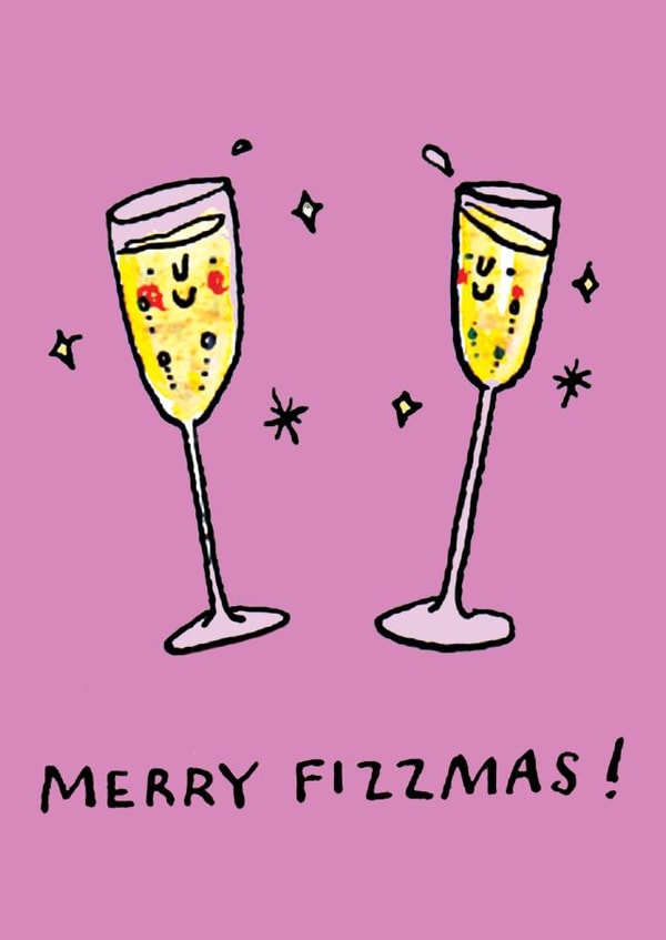 Cute Christmas Card - Merry Fizzmas - Prosecco Champagne Pun created by Jelly Armchair
