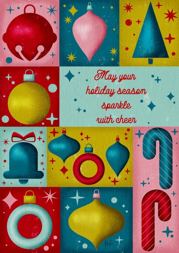 Retro Ornaments Classic-Christmas-Sparkly with Cheer-for friends created by Meghann Holcomb