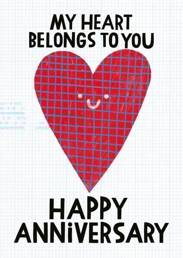 Cute Anniversary Card - Red Love Heart - My Heart Belongs To You - Lettering created by Anke Weckmann Illustration