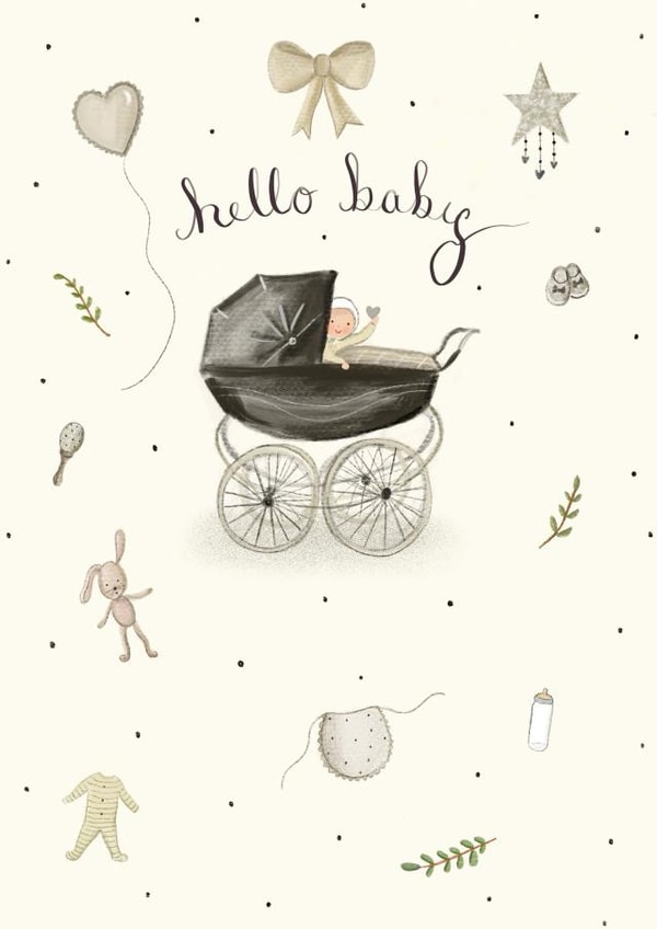 Classic New Baby Card - Hello Baby - Pram created by Love Lucy Illustration