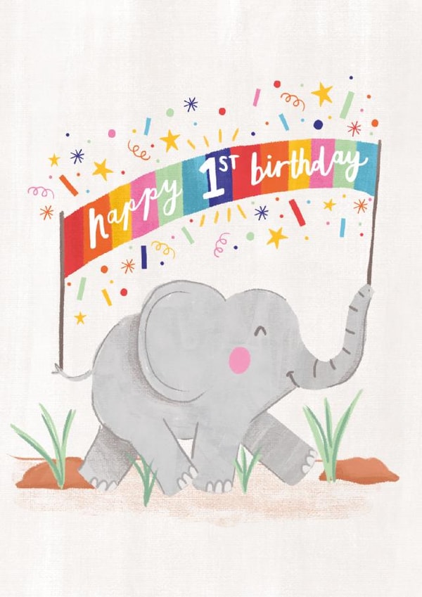 Cute 1st Birthday Card - Elephant - Confetti created by Dandelion Stationery