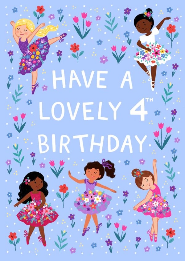 Pretty 4th Birthday Card - Ballerinas - For Her created by Pear Tree Press