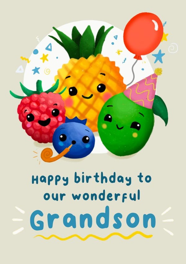Cute Birthday Card - For Grandson - Dancing Fruit created by Dolli Does Design