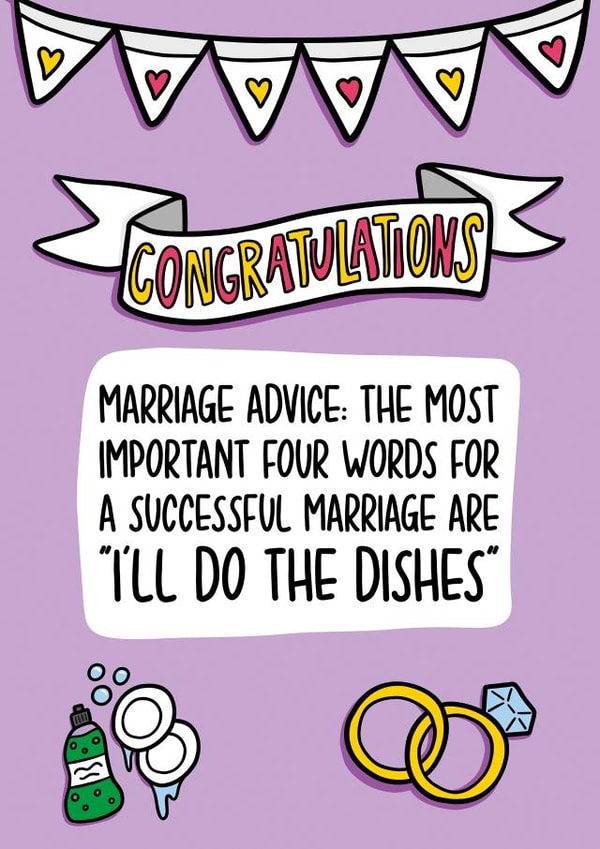 Funny Wedding/Engagement Card - Marriage Advice - Dishes created by TeePee Creations