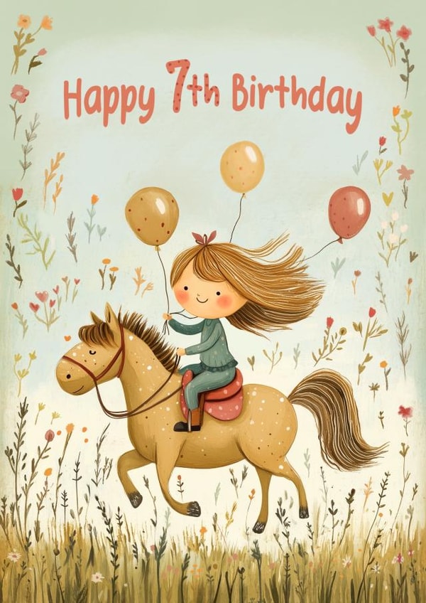 Cute Birthday Card - 7th Birthday - Horse Riding created by Bellollage