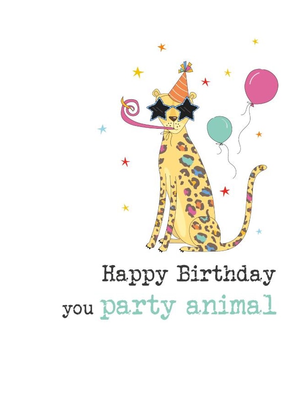 Cute Birthday Card - Party Animal - Leopard created by Dandelion Stationery
