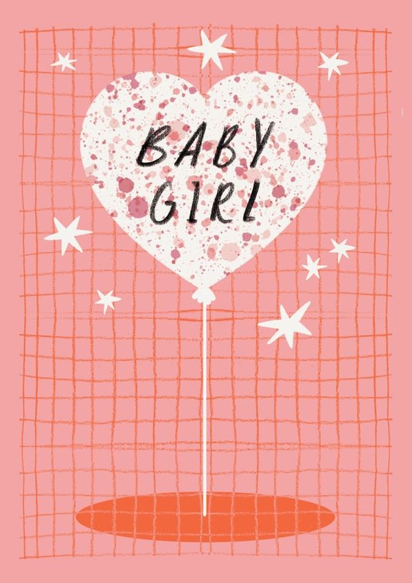 Pretty New Baby Card - Baby Girl - Heart Balloon created by Aimee Mac Illustration