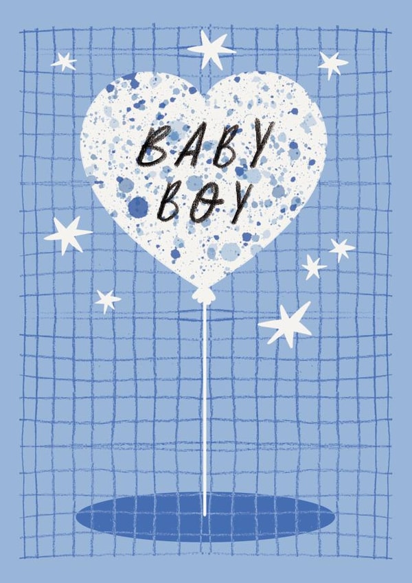 Cute New Baby Card - Baby Boy - Heart Balloon created by Aimee Mac Illustration