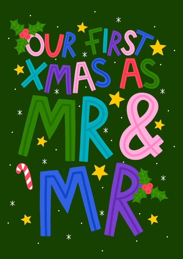 First Christmas as Mr & Mr - Christmas Card for Husband - Just Married - LGBTQ+ created by Ludicrous Prints
