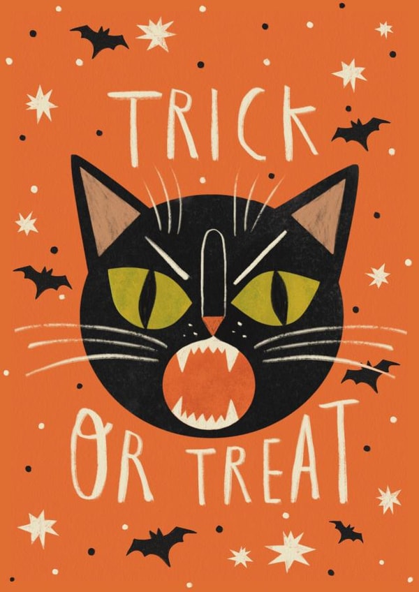 Fun Halloween Card - Black Cat & Bats - Spooky Vibes created by Alice Mole Illustration