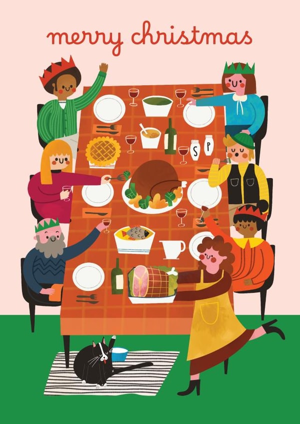 Cute Christmas Card - Family Dinner Scene created by AbiGoLucky