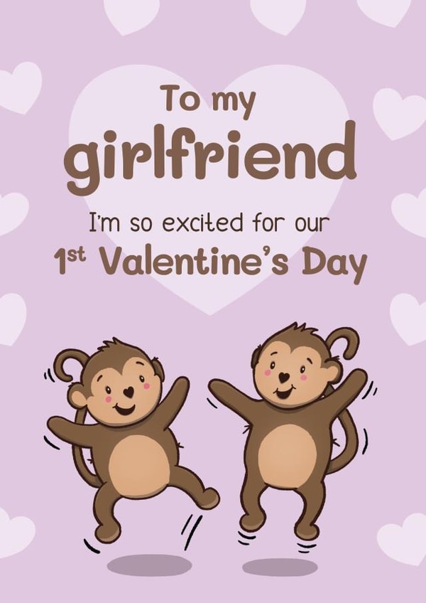 Cute Valentine's Card - For Girlfriend - Monkeys created by Bev O'Connor || @oconnordesign