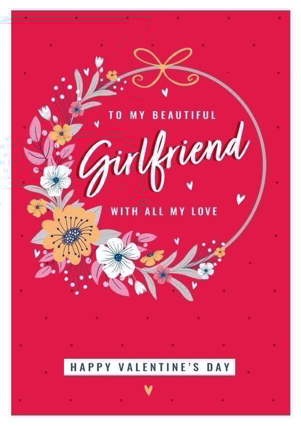 Classic Valentine's Day Card - For Girlfriend - Floral Wreath created by Dalia Clark Design