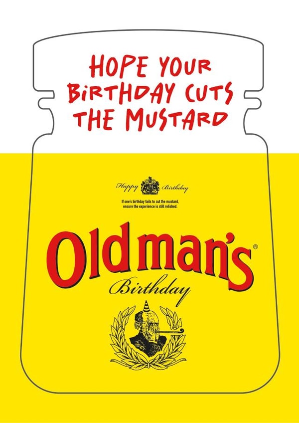 Amusing birthday card for men, dads and friends. Jar of mustard themed. created by Leo