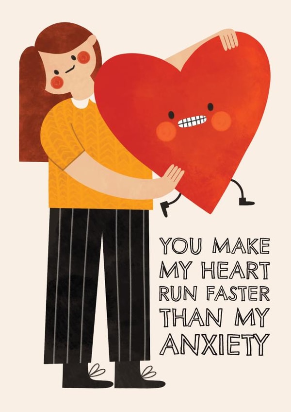 Cute Valentine's Day Card - Heart Run Fast - Anxiety created by AbiGoLucky