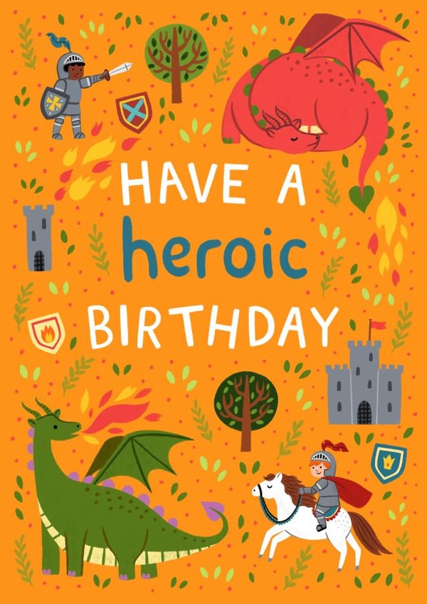Cute Birthday Card - Heroic - Knights And Dragons created by Pear Tree Press