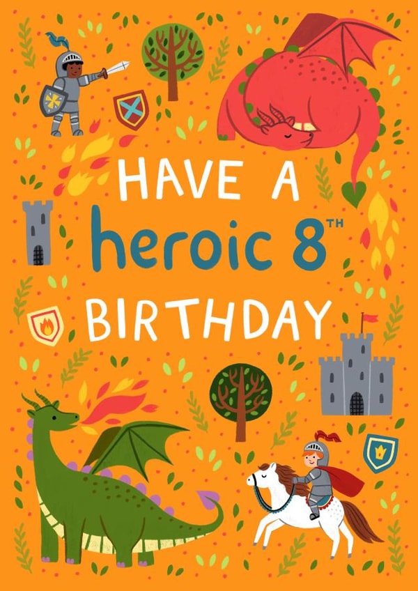 Cute Birthday Card - 8th - Knights And Dragons created by Pear Tree Press
