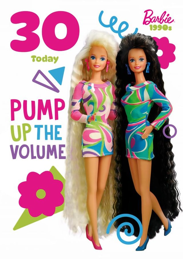 Barbie 30th Birthday Card – 90s Retro Pump Up the Volume created by Danilo