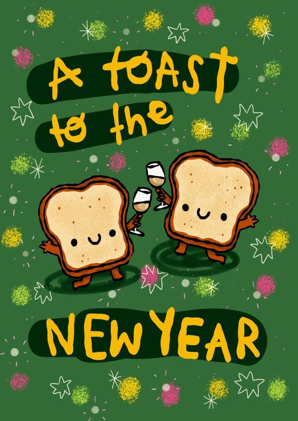 Cute New Year Card - Toast created by The Playful Indian