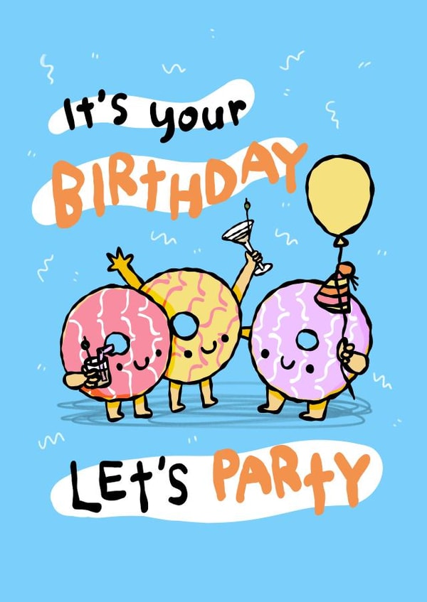 Cute Birthday Card - Let's Party - Party Rings created by The Playful Indian