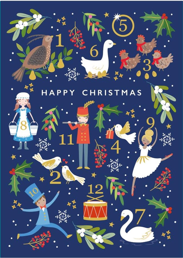 Cute Christmas Card - 12 Days Of Christmas - Illustrations created by Klara Hawkins