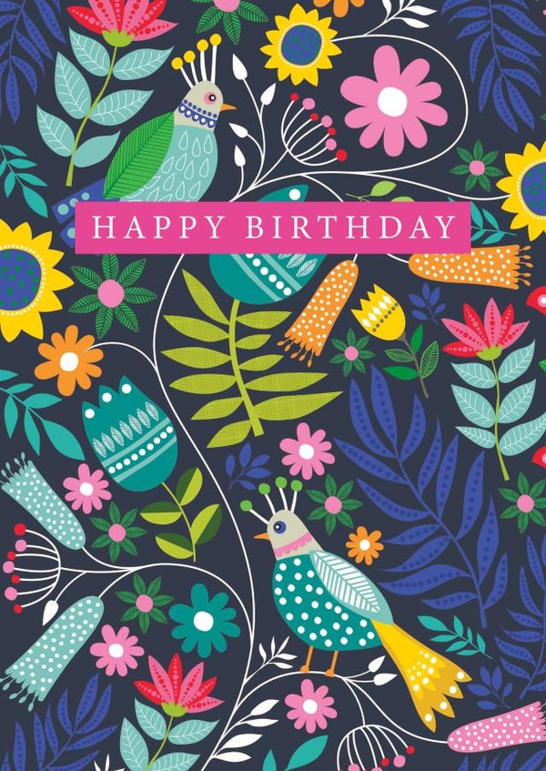 Classic Birthday Card - Birds & Flowers - For Her created by The Boy and the Bear