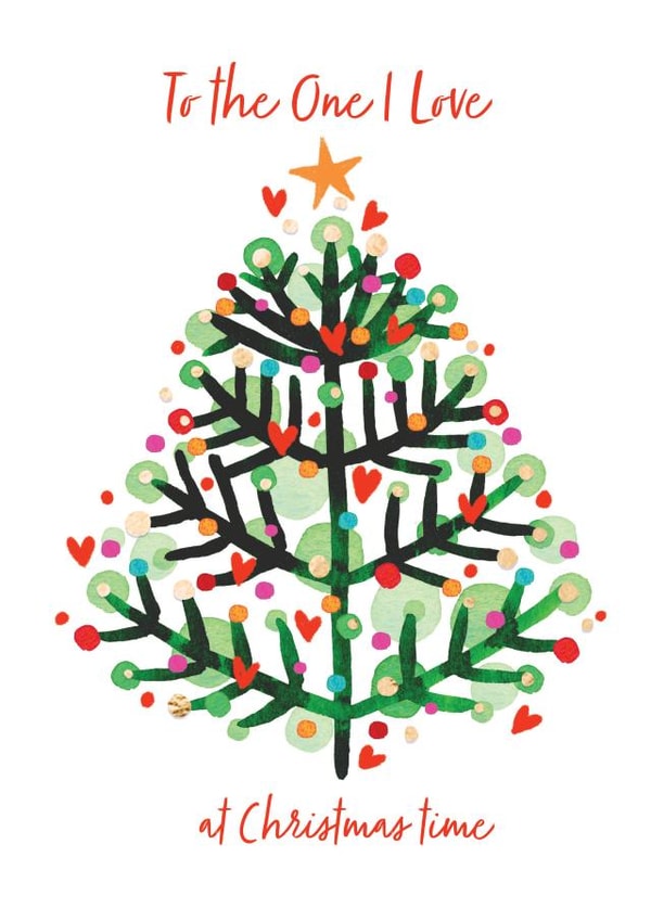 contemporary Christmas card for the One I Love with a funky Christmas tree image created by REBECCA MCCULLOCH